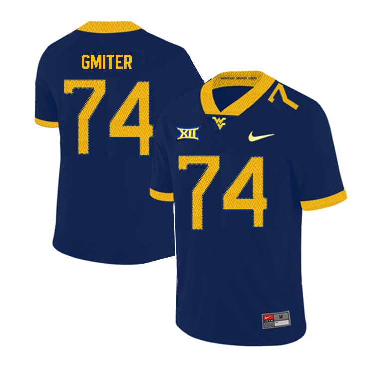 NCAA Men's James Gmiter West Virginia Mountaineers Navy #74 Nike Stitched Football College 2019 Authentic Jersey ZK23P66NS